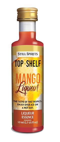 Bottle of Still Spirits Top Shelf Mango Liqueur showcasing vibrant tropical design, perfect for summer cocktails and desserts.