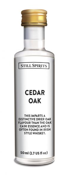 Still Spirits Cedar Oak essence bottle, designed for crafting rich, drier oak flavors in homemade spirits, especially Irish whiskey.