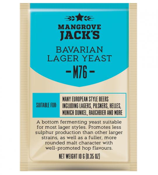 Premium M76 Bavarian Lager yeast (10g) for brewing authentic lagers with enhanced malt and hop flavors, low sulfur production.