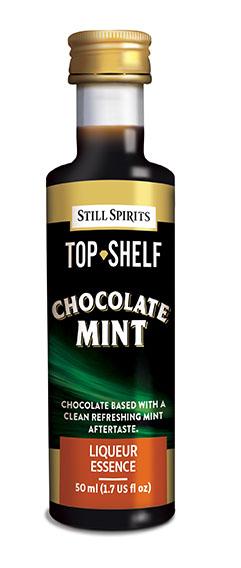 Still Spirits Top Shelf Chocolate Mint liqueur essence, combining rich chocolate with refreshing mint for delightful cocktails.