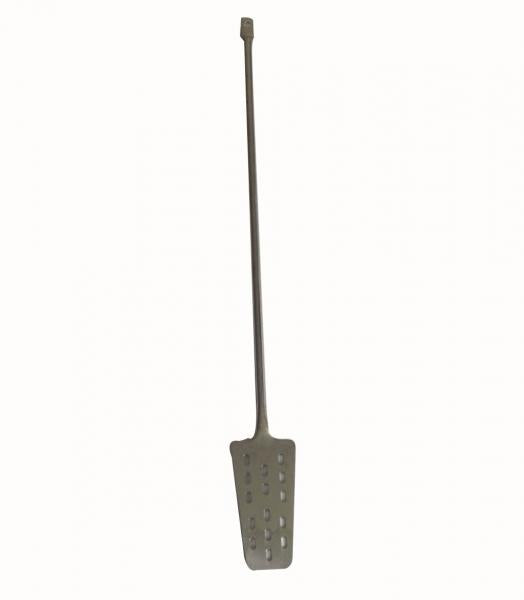 Stainless steel brewing paddle (60cm) for stirring grains and breaking foam, designed for durability and ergonomic comfort.