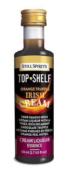 Bottle of Still Spirits Top Shelf Orange Truffle Irish Cream, showcasing its rich chocolate and zesty orange flavors.