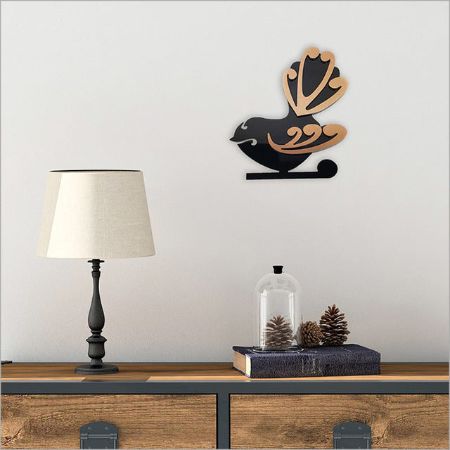 Kiwiana wall art featuring vibrant 2 Tone Moko Birds Fantail design, crafted from durable, lightweight Aluminium Composite.