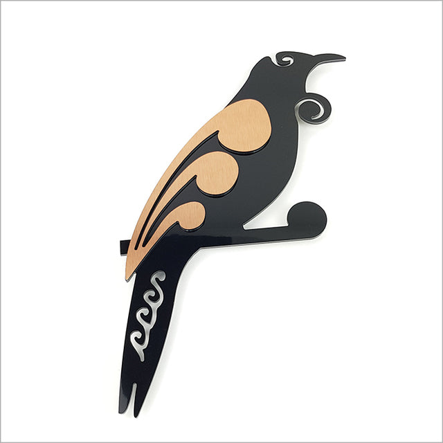 Colorful 2-tone Tui bird wall art, crafted from durable ACM, perfect for indoor/outdoor decor, easy to hang.