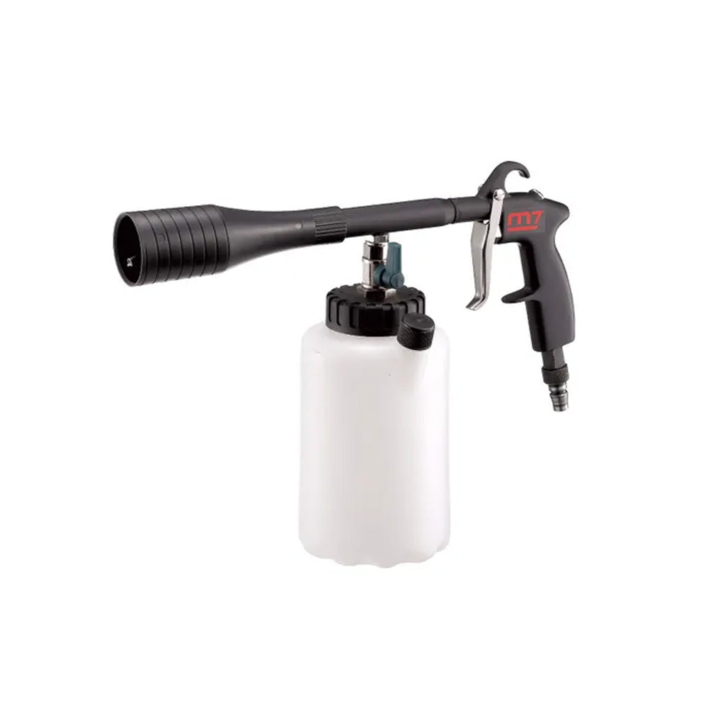M7 Air Upholstery Cleaner: Lightweight pneumatic device with 1L capacity, 5500 RPM speed, and efficient allergen removal.