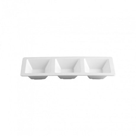 Set of 6 Superware rectangular serving platters with three compartments, perfect for stylishly serving appetizers and desserts.