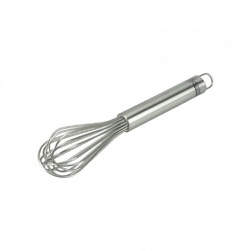 Stainless steel 45cm French whisk with 8 durable wires, ideal for whisking egg whites and sauces, featuring a comfortable grip.