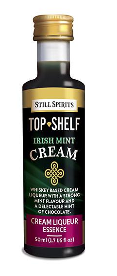 Luxurious whiskey-based Irish Mint Cream liqueur with rich mint and chocolate flavors, perfect for DIY home distillers.