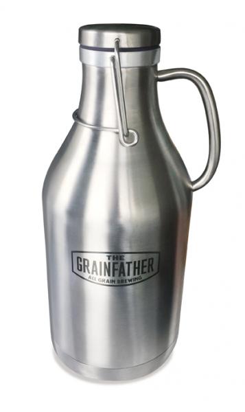 Grainfather 2L stainless steel swing top growler, insulated for chill, perfect for transporting craft beer anywhere.