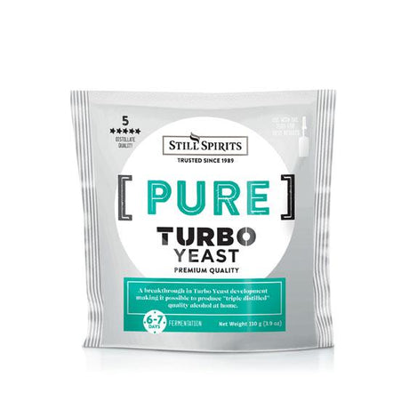 Premium 210g turbo yeast for home distillers, enabling 'triple distilled' quality spirits with rapid fermentation.