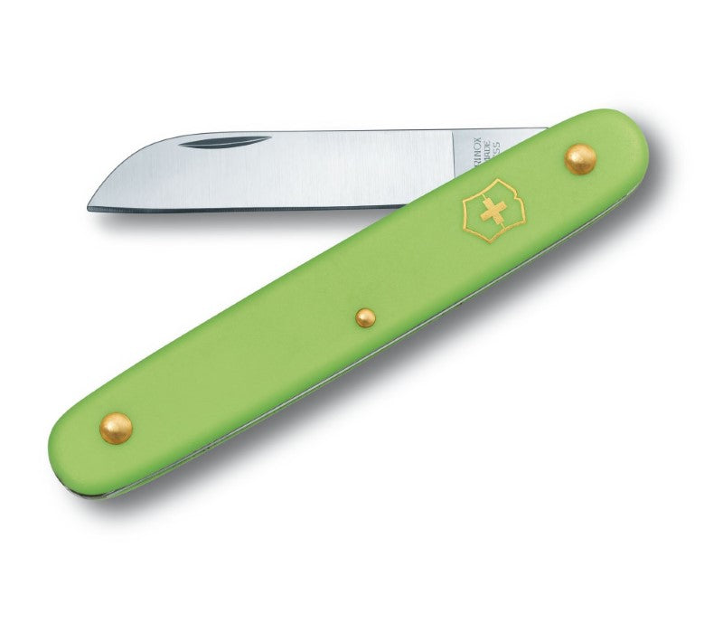 Victorinox Floral Green Pocket Knife featuring a stainless steel blade and ergonomic nylon handle for precise flower cutting.