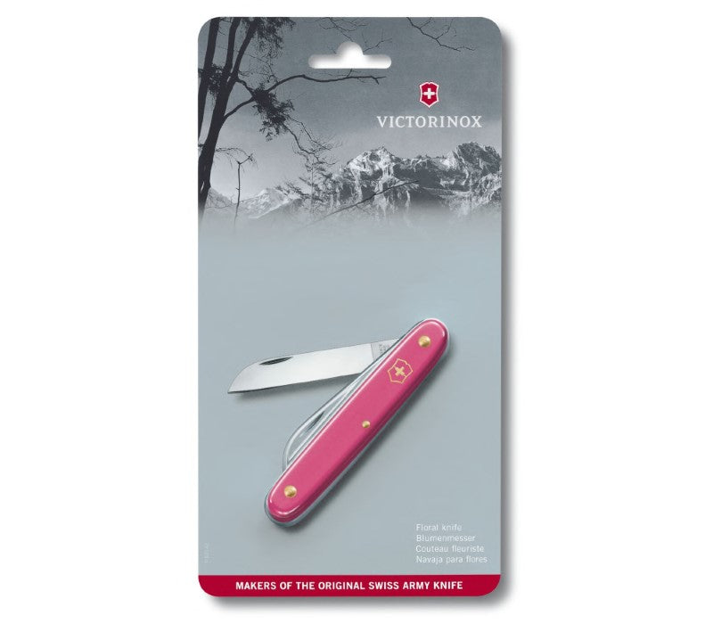 Victorinox Floral Pink Pocket Knife, featuring a durable 55 mm blade and ergonomic handle, ideal for flower cutting and gardening.