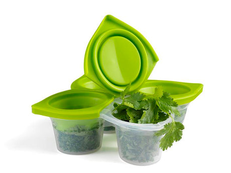 Transparent herb freezer tray allowing you to preserve and pop out flavor-packed herb cubes for year-round cooking.
