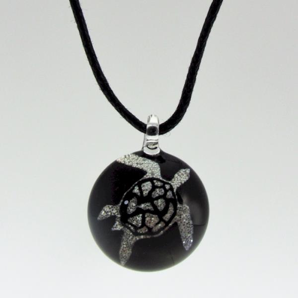 Handcrafted 2 cm round Jax Turtle Pendant in vibrant art glass, adjustable necklace from 42 to 86 cm, symbolizing longevity.