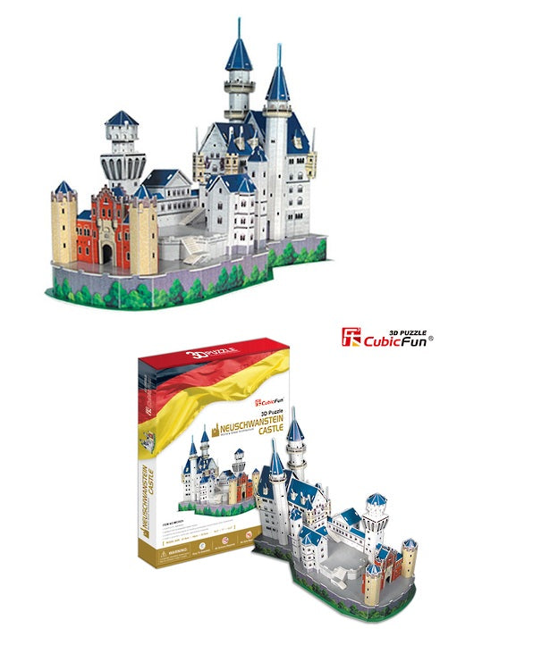 3D puzzle of Neuschwanstein Castle featuring 98 precision-cut pieces, perfect for architecture lovers and puzzle enthusiasts.