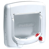 Staywell Magnetic 4 Way Locking Cat Door in white with clear flap, allowing secure pet access up to 7kg.
