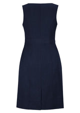 Navy Ladies Sleeveless Dress by Biz Collection, featuring deep pockets, concealed zip, and a stylish, comfortable fit.