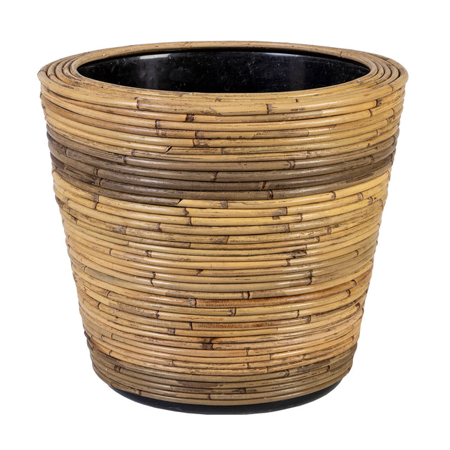 Handmade Drypot Round Stripe Medium, eco-friendly with a striking design, ideal for indoor gardening at 360 x 380mm.