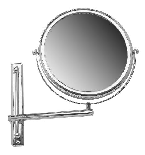 Reversible chrome plated mirror featuring 3x magnification, perfect for precise beauty routines and wall-mounted convenience.