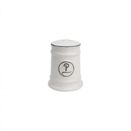 Elegant white ceramic pepper shaker with clean lines, perfect for enhancing any dining table setting.