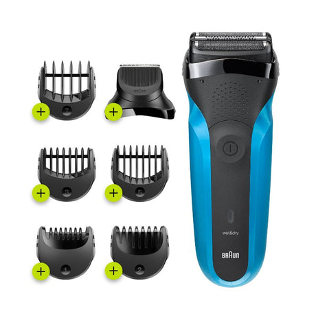 Braun 310BT rechargeable shaver and beard trimmer with 3-Flex head, adjustable combs, and wet/dry capabilities.