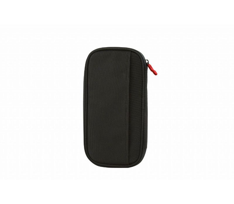 Sleek black travel organizer with RFID protection for passports, tickets, and cards, designed for secure and stylish travel.