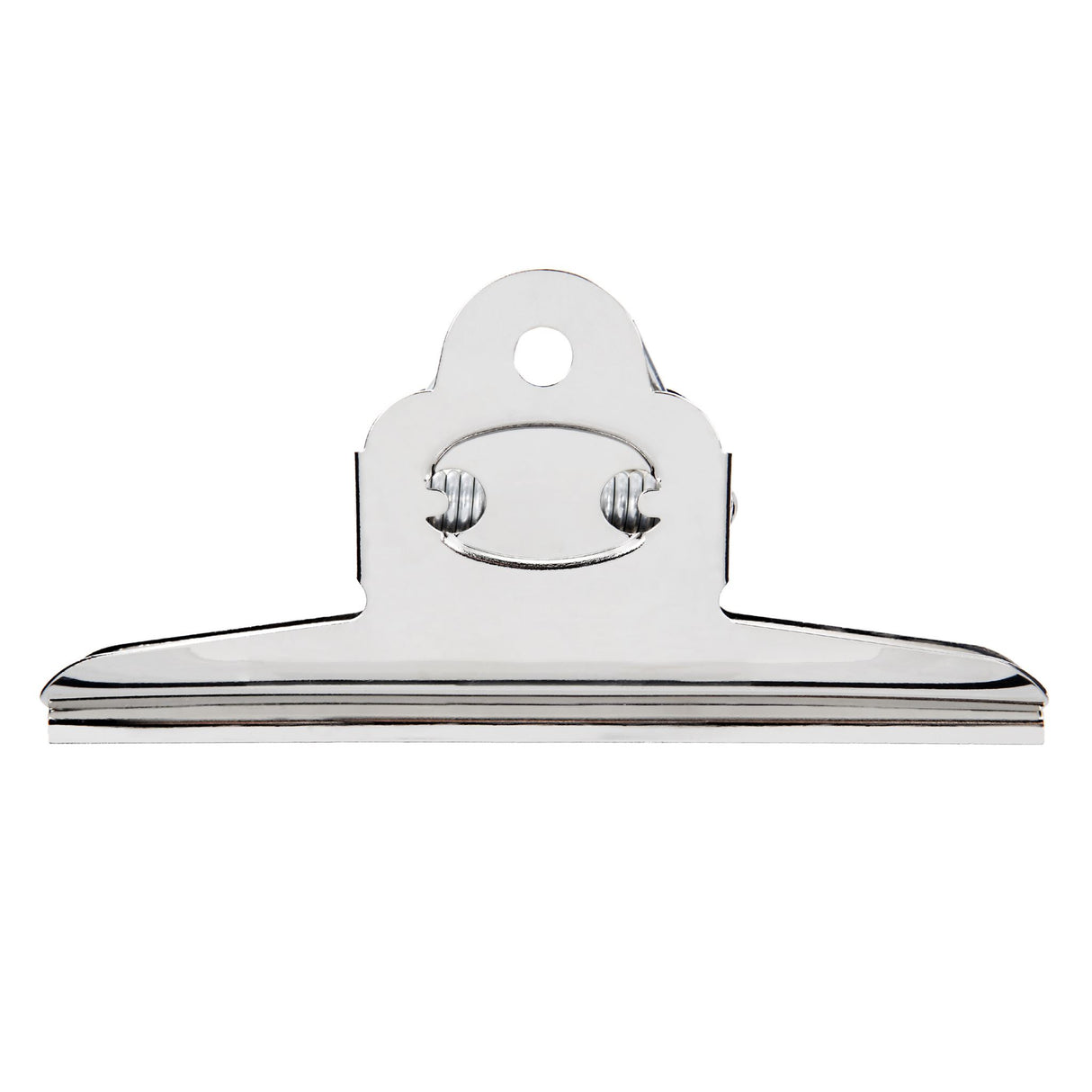 Extra large silver bulldog clips (150mm) with strong grip, labeling crevice, and hanging hole, ideal for document organization.