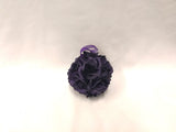 Purple silk rose ball, 15cm in size, perfect for weddings and celebrations, featuring a looped ribbon for easy hanging.