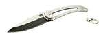 Compact stainless steel folding knife with keyring, safety lock, and weatherproof box. Perfect for everyday carry.