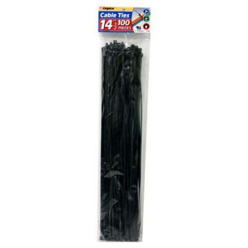 Cargoloc 14" black cable ties, 100-pack, 75 lbs tensile strength, durable nylon for bundling and organizing cables.