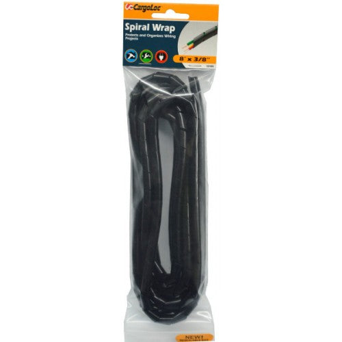 Cargoloc Spiral Cable Wrap: 8' black wrap for organizing and protecting cables, ideal for clean workspace aesthetics.