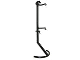 Bicycle Gravity Stand for 2 bikes, epoxy-coated steel, adjustable arms, easy setup, protects bike finishes, space-saving solution.