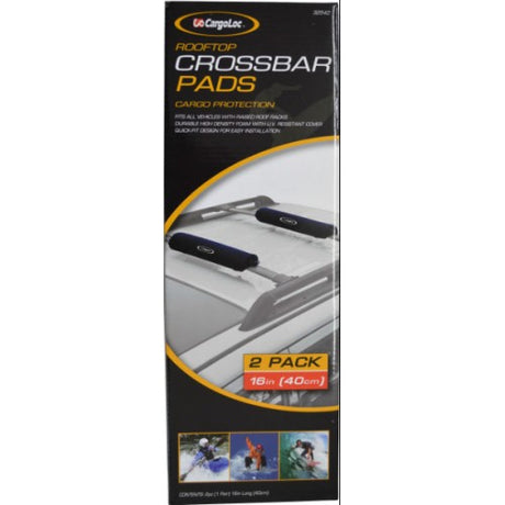 Rooftop cross bar pads for secure transport of kayaks, bikes, and surfboards; fits vehicles with raised roof racks.