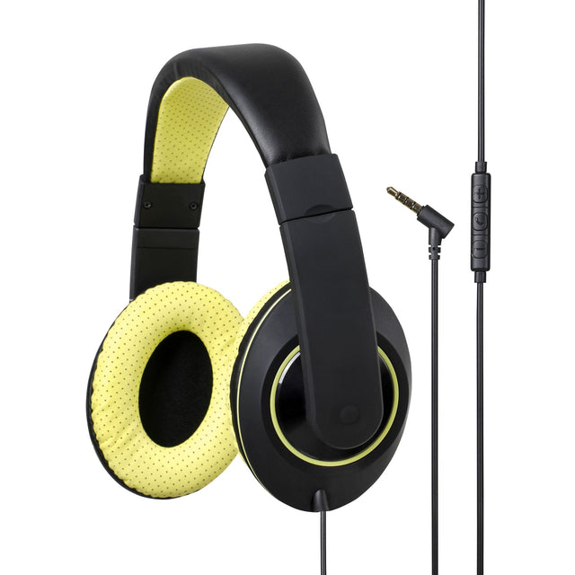 Vibrant green over-ear headphones with plush ear pads, inline mic, volume control, and 40mm drivers for superior sound.