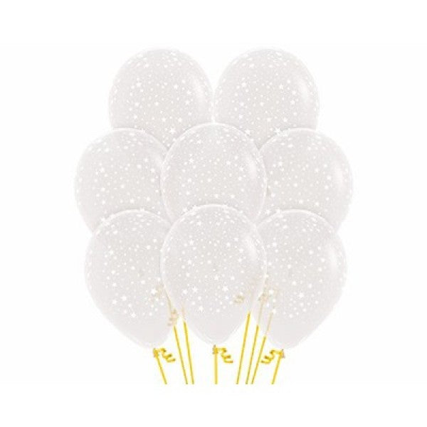 Latex Balloons - Sempertex Small Stars On Crystal Clear -  12 Pack