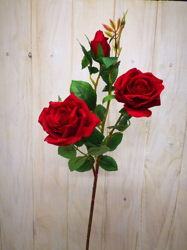Lifelike red mixed rose bud spray, perfect for elegant home decor and maintenance-free floral arrangements.