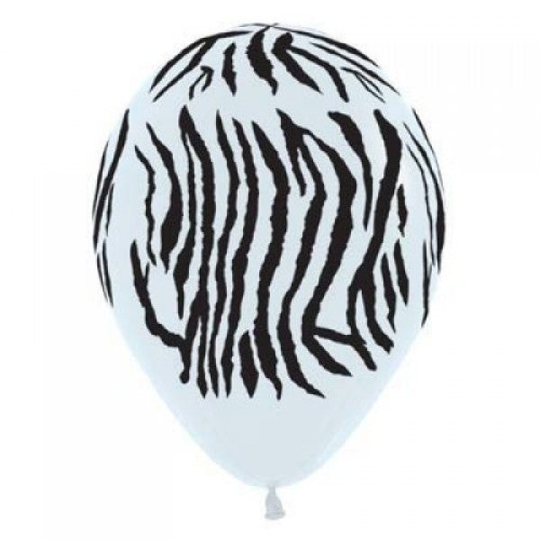 12-pack of black and white zebra print latex balloons, ideal for themed parties and festive decorations, each 30cm in size.