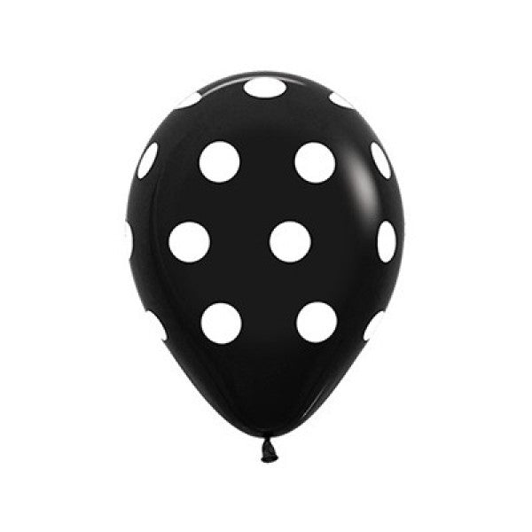 Latex Balloons - Sempertex Polka Dots On Fashion Black - 12 Pack