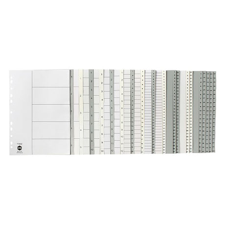 Grey polypropylene A4 dividers with 1-10 tabs, ideal for efficient document organization in any workspace.
