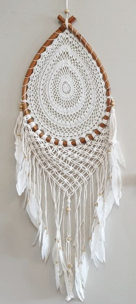 Elegant tear drop macrame rattan dream catcher wall hanging, 42x2x120cm, adds bohemian charm to any living space.