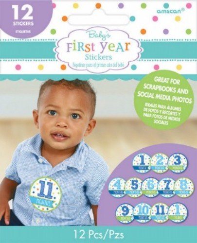 Adorable Month By Month baby shower stickers for boys, perfect for documenting milestones in the first year, pack of 12.