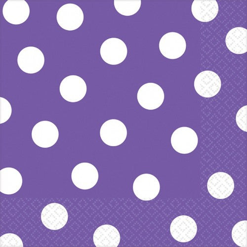 Vibrant New Purple Dots Lunch Napkins, pack of 16, 33cm x 33cm, perfect for parties and everyday dining.