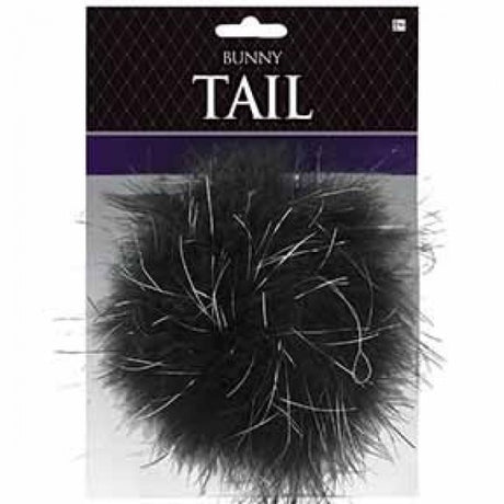 Black feather bunny tail accessory measuring 4 inches for costumes, perfect for parties and playful dress-up.