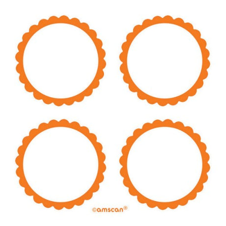 Vibrant orange scalloped labels pack of 5, perfect for organizing jars, folders, and adding color to projects.