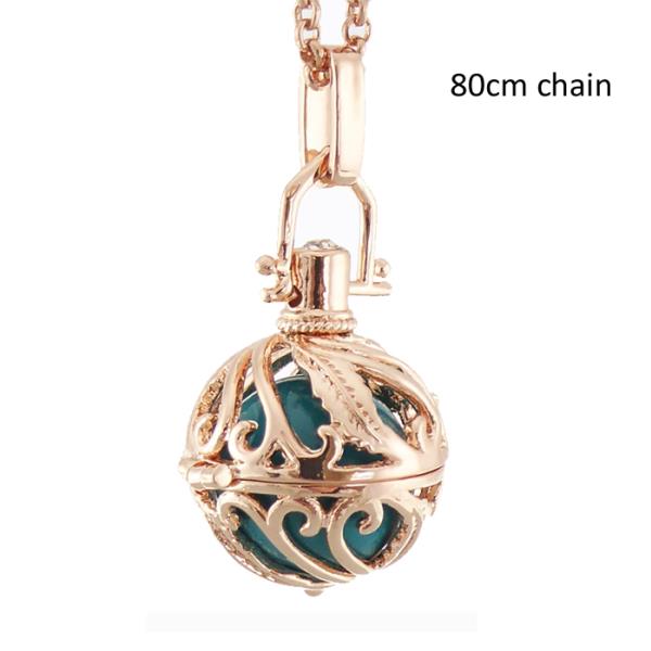 Rose gold swirl locket necklace with 80cm chain, designed to summon guardian angels and protect from negativity.