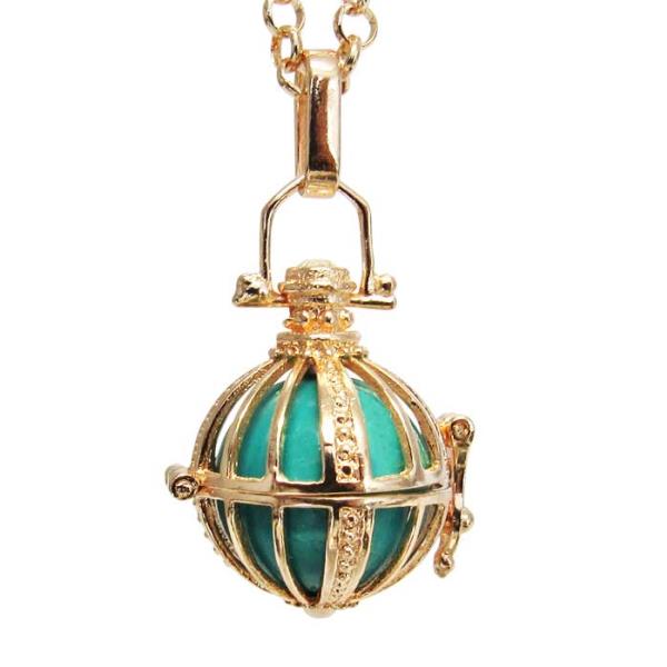 Rose gold angel caller cage locket with sparkling diamantes on an 80cm adjustable chain, symbolizing elegance and spirituality.