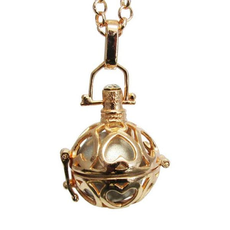 Heart-shaped Angel Caller locket in rose gold, featuring a unique design and 80cm adjustable chain for elegance and spirituality.