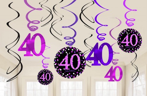 Pink Celebration 40 Swirl Value Pack featuring 12 festive swirls for vibrant party decor, perfect for birthdays and celebrations.