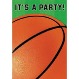 Vibrant basketball-themed folded invitations, 6" size, pack of 8 for sports celebrations and gatherings.