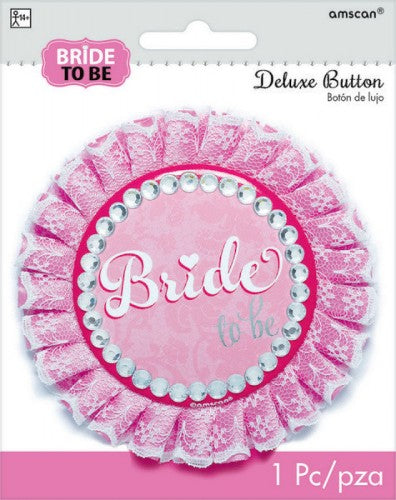 Elegant Bride Deluxe Button featuring intricate design and high-quality materials for sophisticated bridal style.